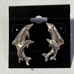 Sterling Silver Cow and Calf Dolphin Large Post Earrings